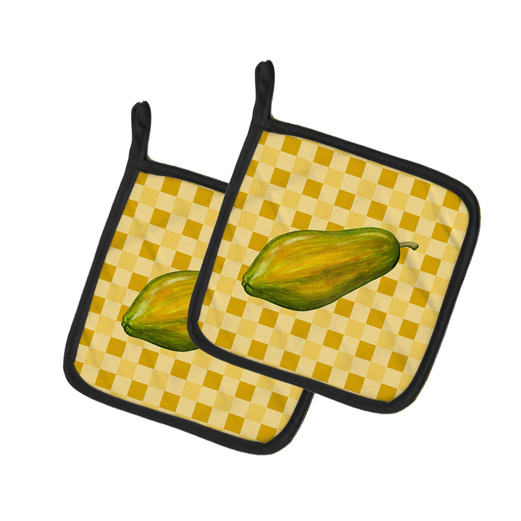 Whole Papaya on Basketweave Pot Holder Set of 2 Heat Resistant Quilted Hot Pads 7.5 x 7.5 Inch, Insulated Kitchen Trivets for Cooking & Baking
