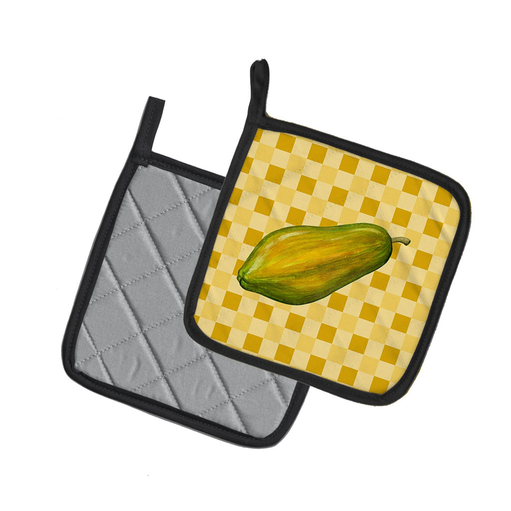 Whole Papaya on Basketweave Pot Holder Set of 2 Heat Resistant Quilted Hot Pads 7.5 x 7.5 Inch, Insulated Kitchen Trivets for Cooking & Baking