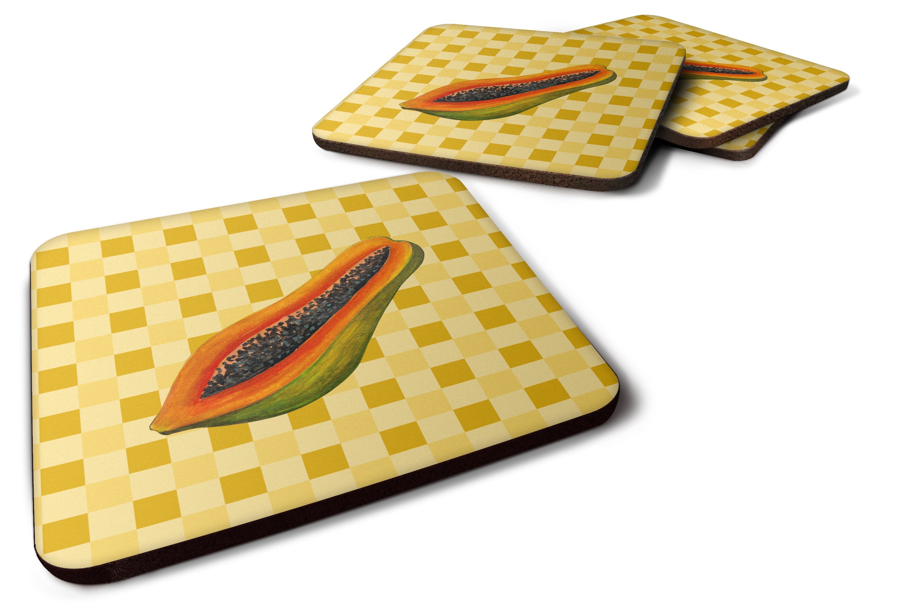 Sliced Papaya on Basketweave Foam Coasters Set of 4 Cup Coasters for Indoor Outdoor, Tabletop Protection, Anti Slip, Mouse pad Material