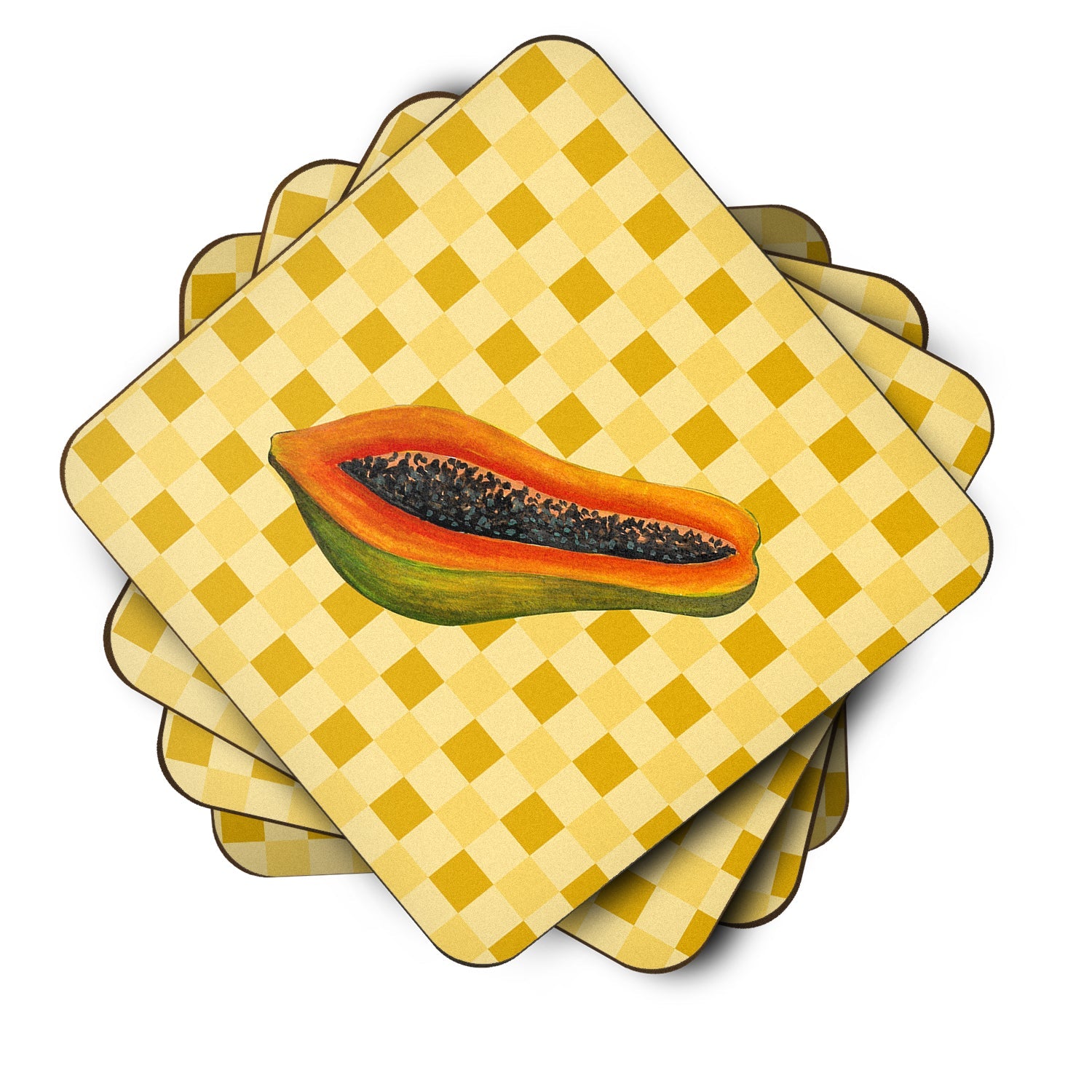 Sliced Papaya on Basketweave Foam Coasters Set of 4 Cup Coasters for Indoor Outdoor, Tabletop Protection, Anti Slip, Mouse pad Material