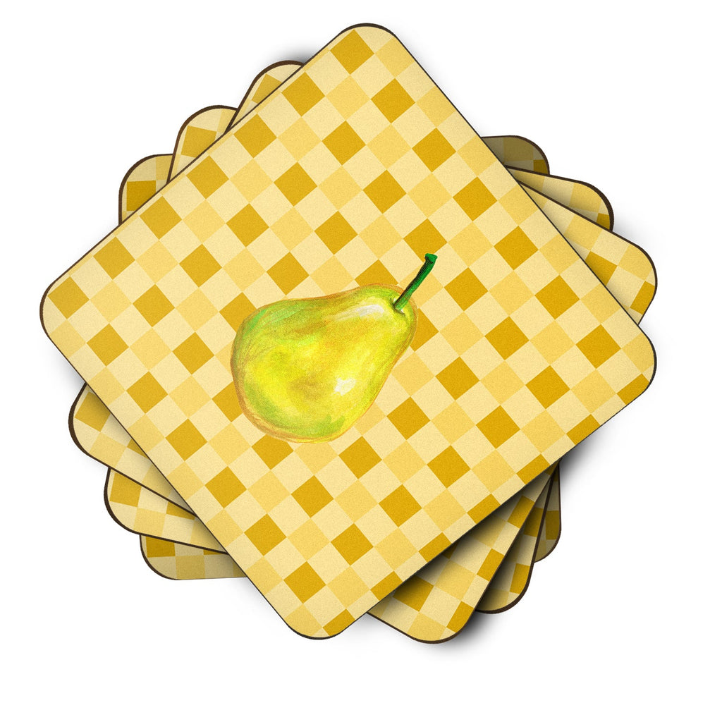 Whole Pear on Basketweave Foam Coasters Set of 4 Cup Coasters for Indoor Outdoor, Tabletop Protection, Anti Slip, Mouse pad Material