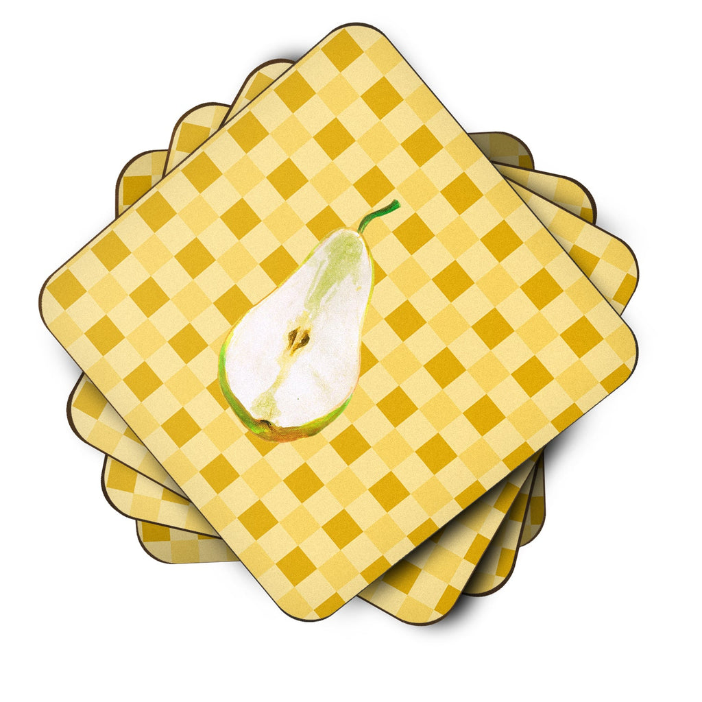 Sliced Pear on Basketweave Foam Coasters Set of 4 Cup Coasters for Indoor Outdoor, Tabletop Protection, Anti Slip, Mouse pad Material
