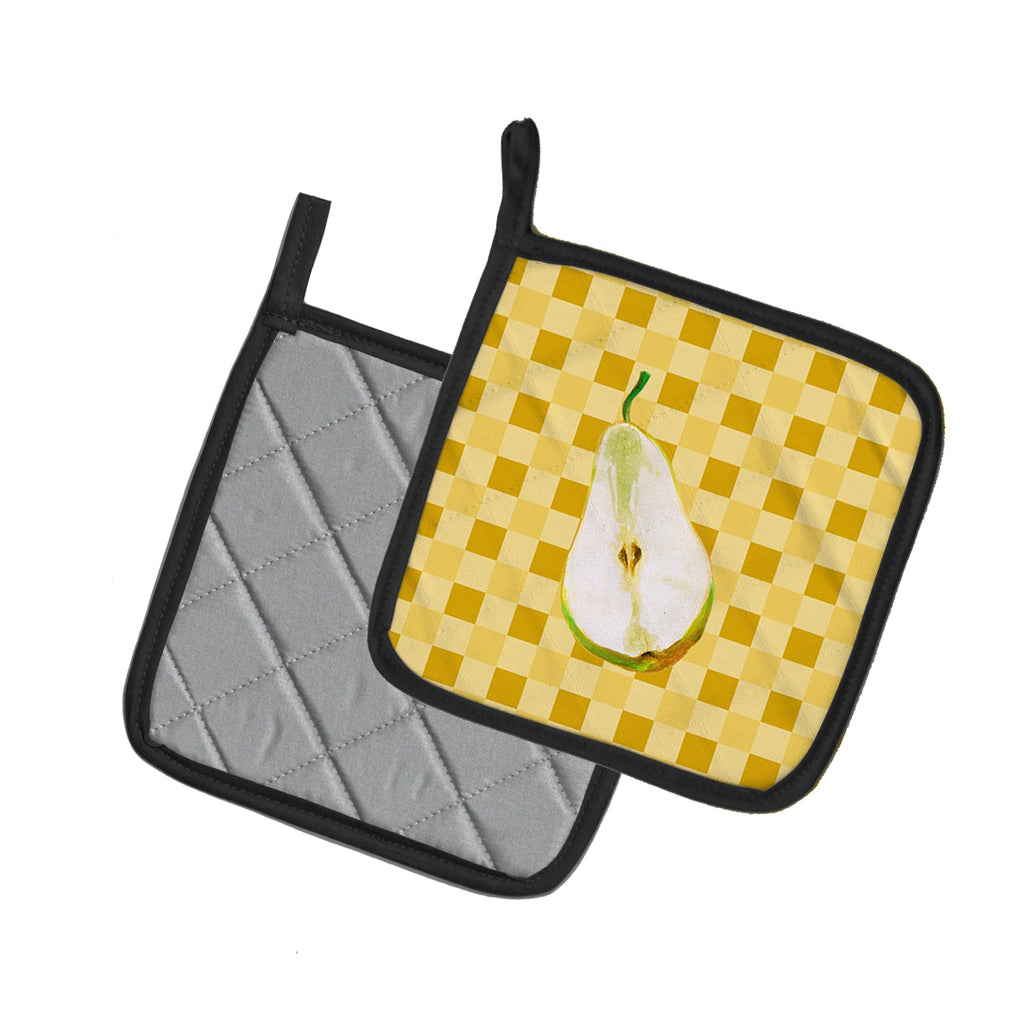 Sliced Pear on Basketweave Pot Holder Set of 2 Heat Resistant Quilted Hot Pads 7.5 x 7.5 Inch, Insulated Kitchen Trivets for Cooking & Baking