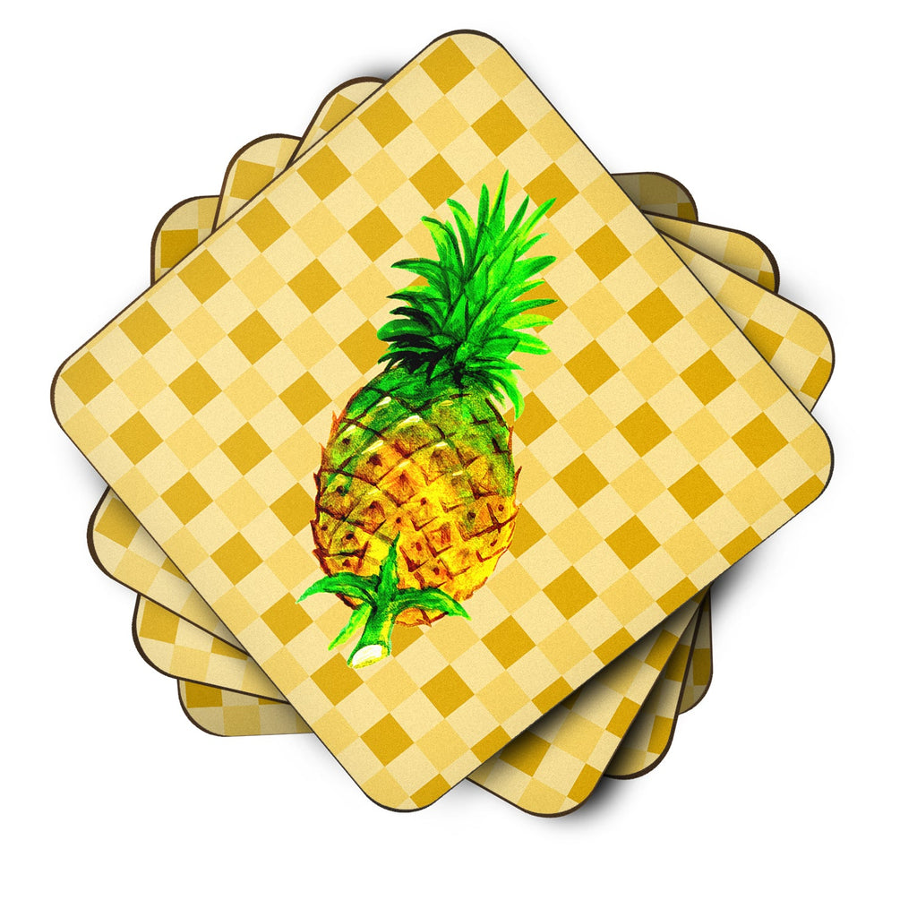 Whole Pineapple on Basketweave Foam Coasters Set of 4 Cup Coasters for Indoor Outdoor, Tabletop Protection, Anti Slip, Mouse pad Material