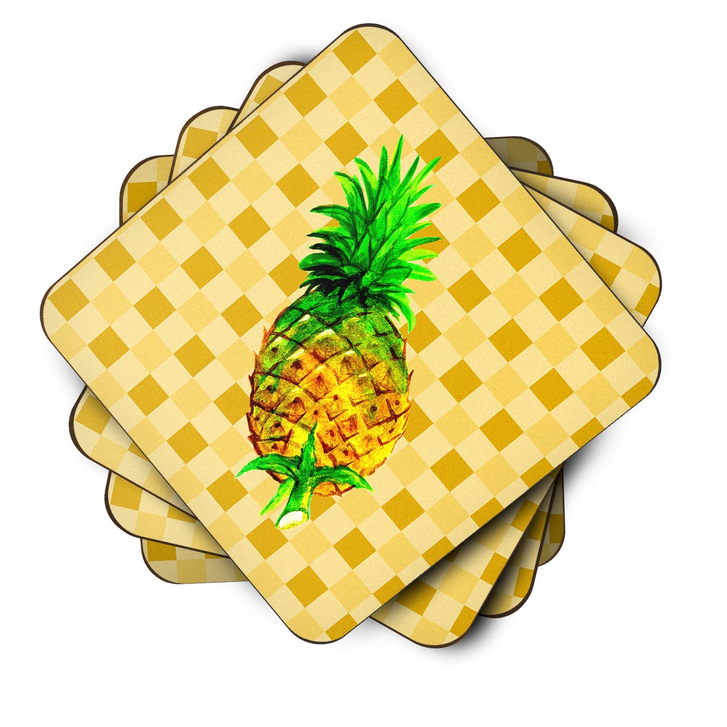 Whole Pineapple on Basketweave Foam Coasters Set of 4 Cup Coasters for Indoor Outdoor, Tabletop Protection, Anti Slip, Mouse pad Material