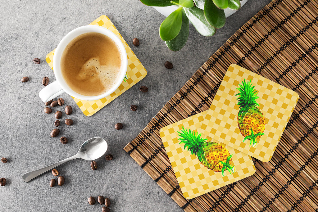 Whole Pineapple on Basketweave Foam Coasters Set of 4 Cup Coasters for Indoor Outdoor, Tabletop Protection, Anti Slip, Mouse pad Material