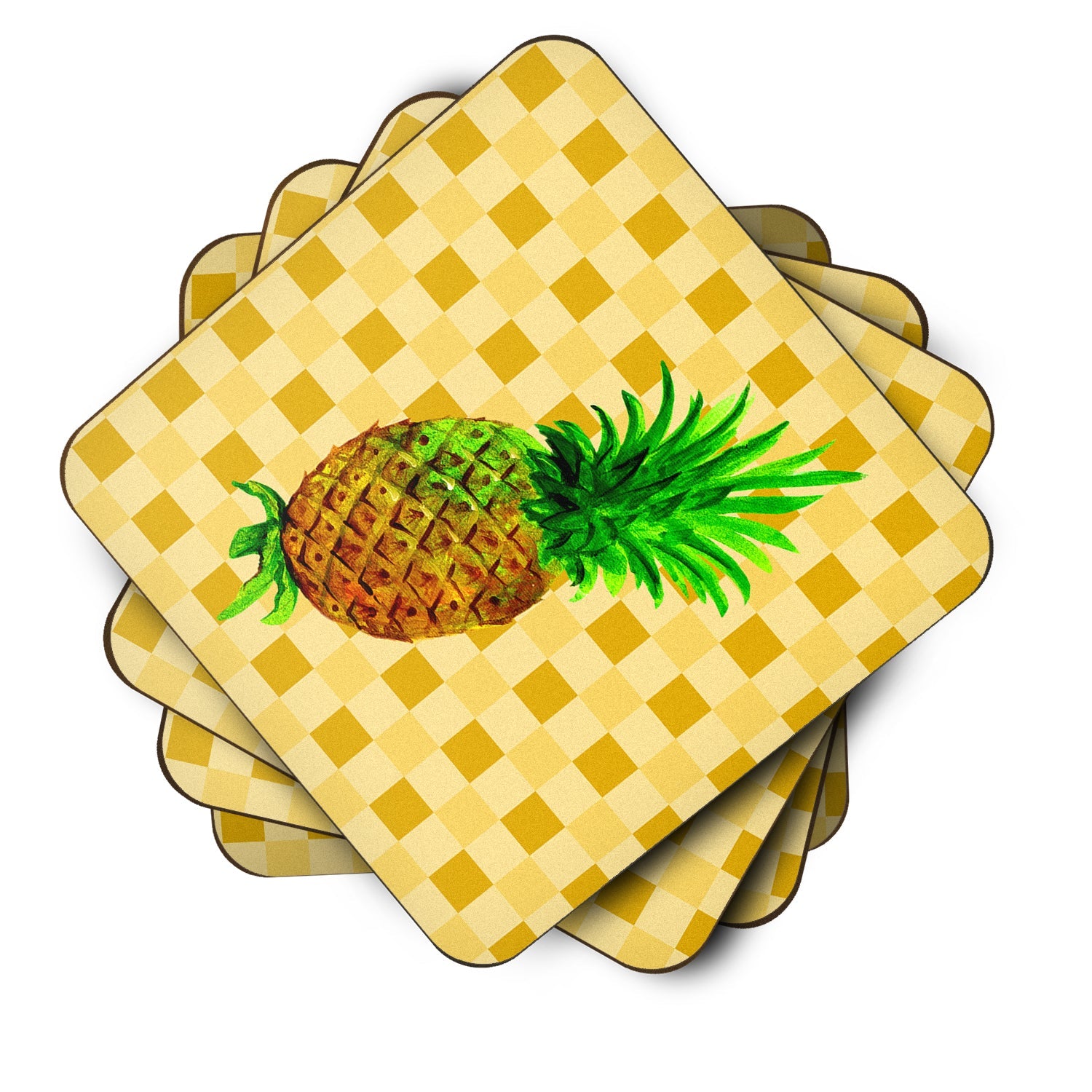 Whole Pineapple on Basketweave Foam Coasters Set of 4 Cup Coasters for Indoor Outdoor, Tabletop Protection, Anti Slip, Mouse pad Material