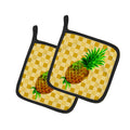 Whole Pineapple on Basketweave Pot Holder Set of 2 Heat Resistant Quilted Hot Pads 7.5 x 7.5 Inch, Insulated Kitchen Trivets for Cooking & Baking