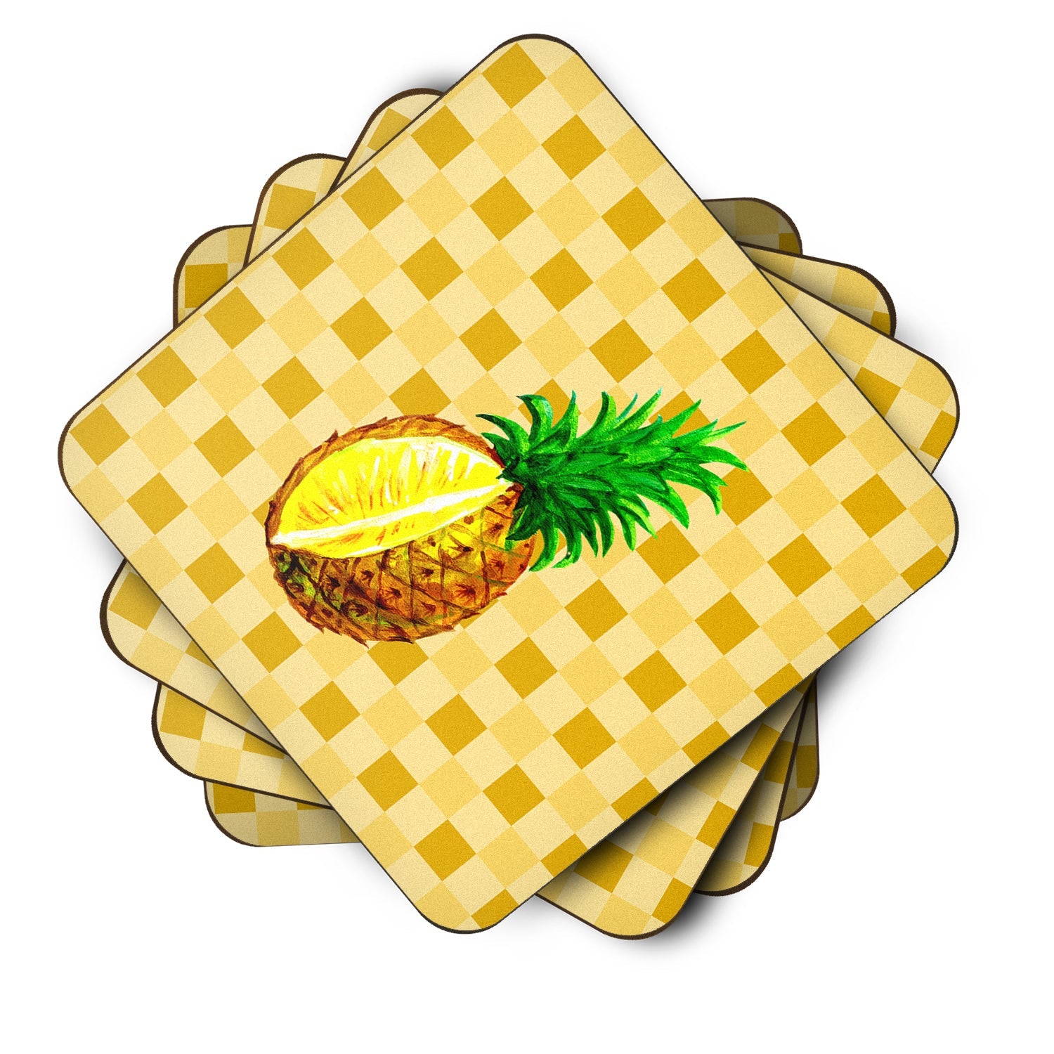 Whole Pineapple Cut on Basketweave Foam Coasters Set of 4 Cup Coasters for Indoor Outdoor, Tabletop Protection, Anti Slip, Mouse pad Material