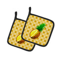 Whole Pineapple Cut on Basketweave Pot Holder Set of 2 Heat Resistant Quilted Hot Pads 7.5 x 7.5 Inch, Insulated Kitchen Trivets for Cooking & Baking