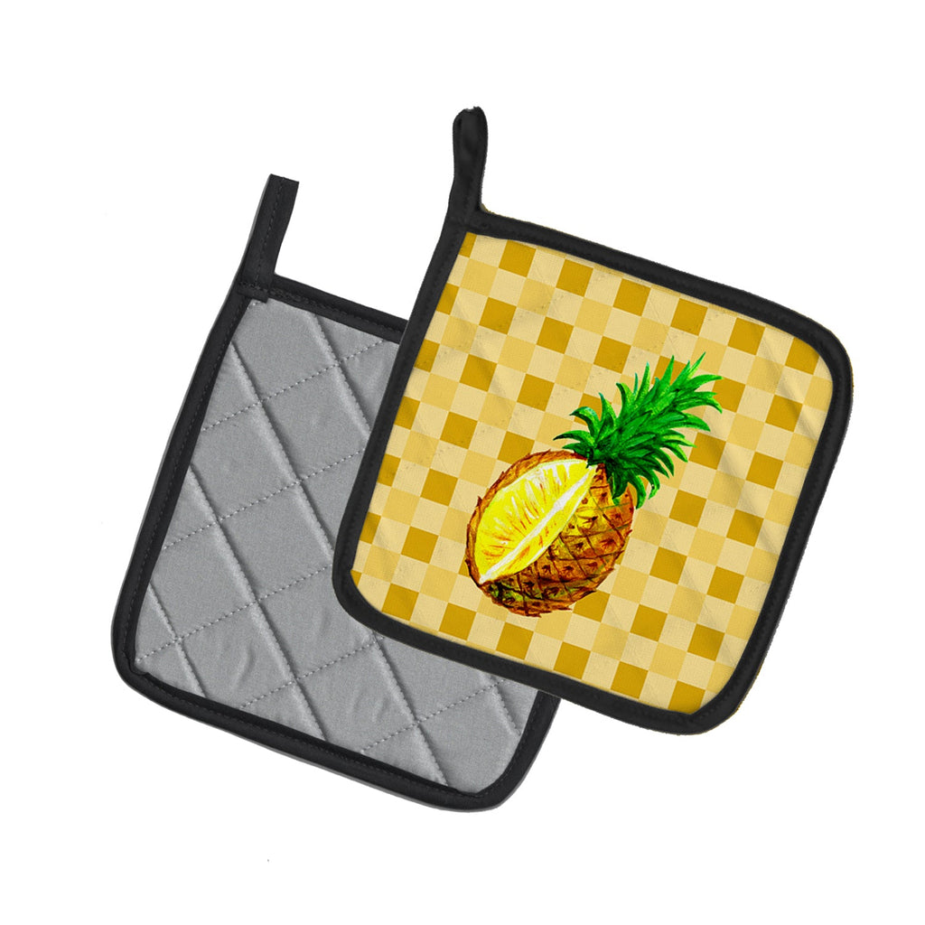 Whole Pineapple Cut on Basketweave Pot Holder Set of 2 Heat Resistant Quilted Hot Pads 7.5 x 7.5 Inch, Insulated Kitchen Trivets for Cooking & Baking
