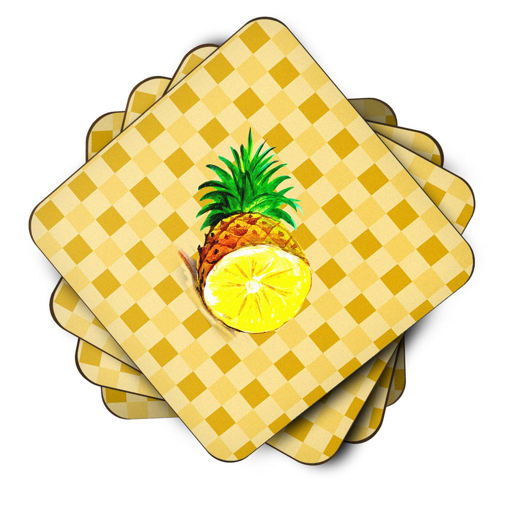 Top of Pineapple Cut on Basketweave Foam Coasters Set of 4 Cup Coasters for Indoor Outdoor, Tabletop Protection, Anti Slip, Mouse pad Material