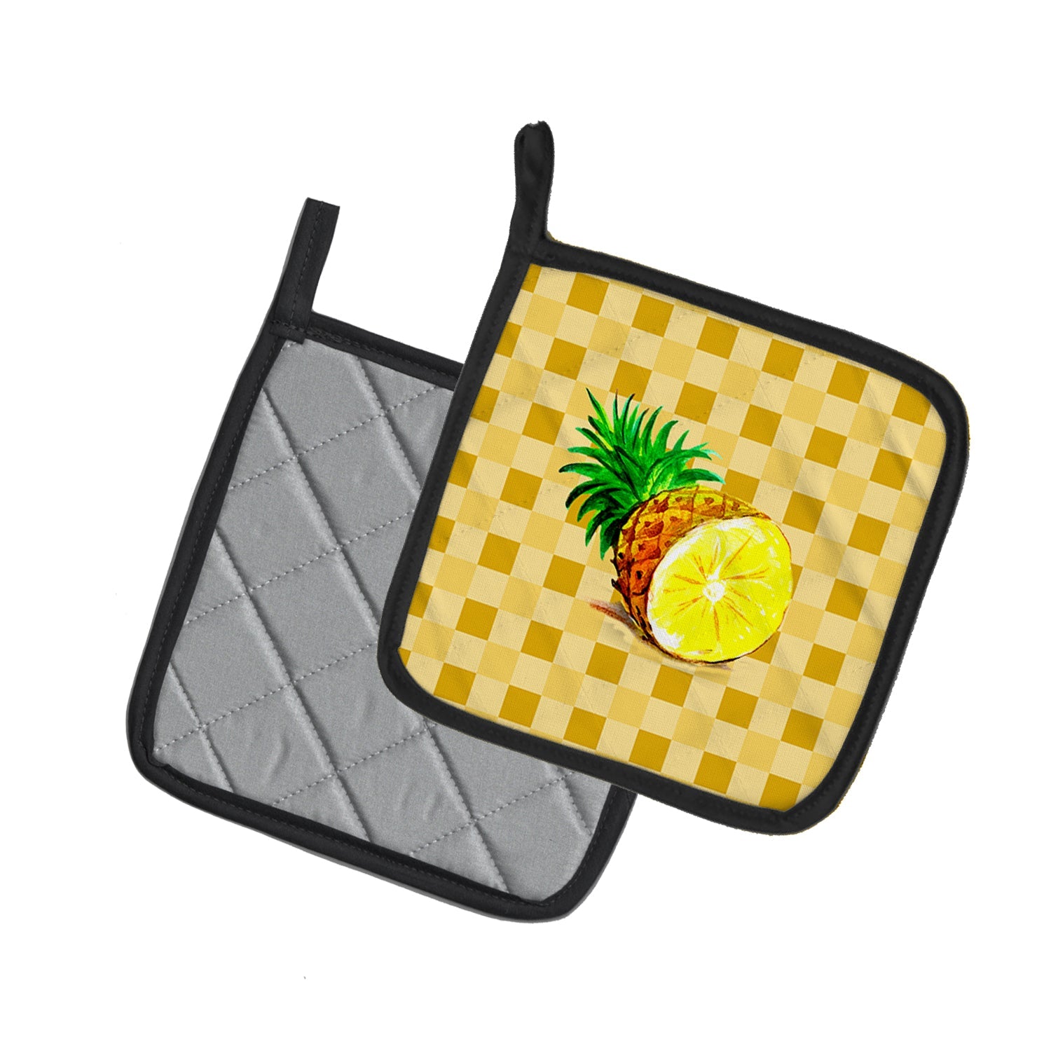 Top of Pineapple Cut on Basketweave Pot Holder Set of 2 Heat Resistant Quilted Hot Pads 7.5 x 7.5 Inch, Insulated Kitchen Trivets for Cooking & Baking
