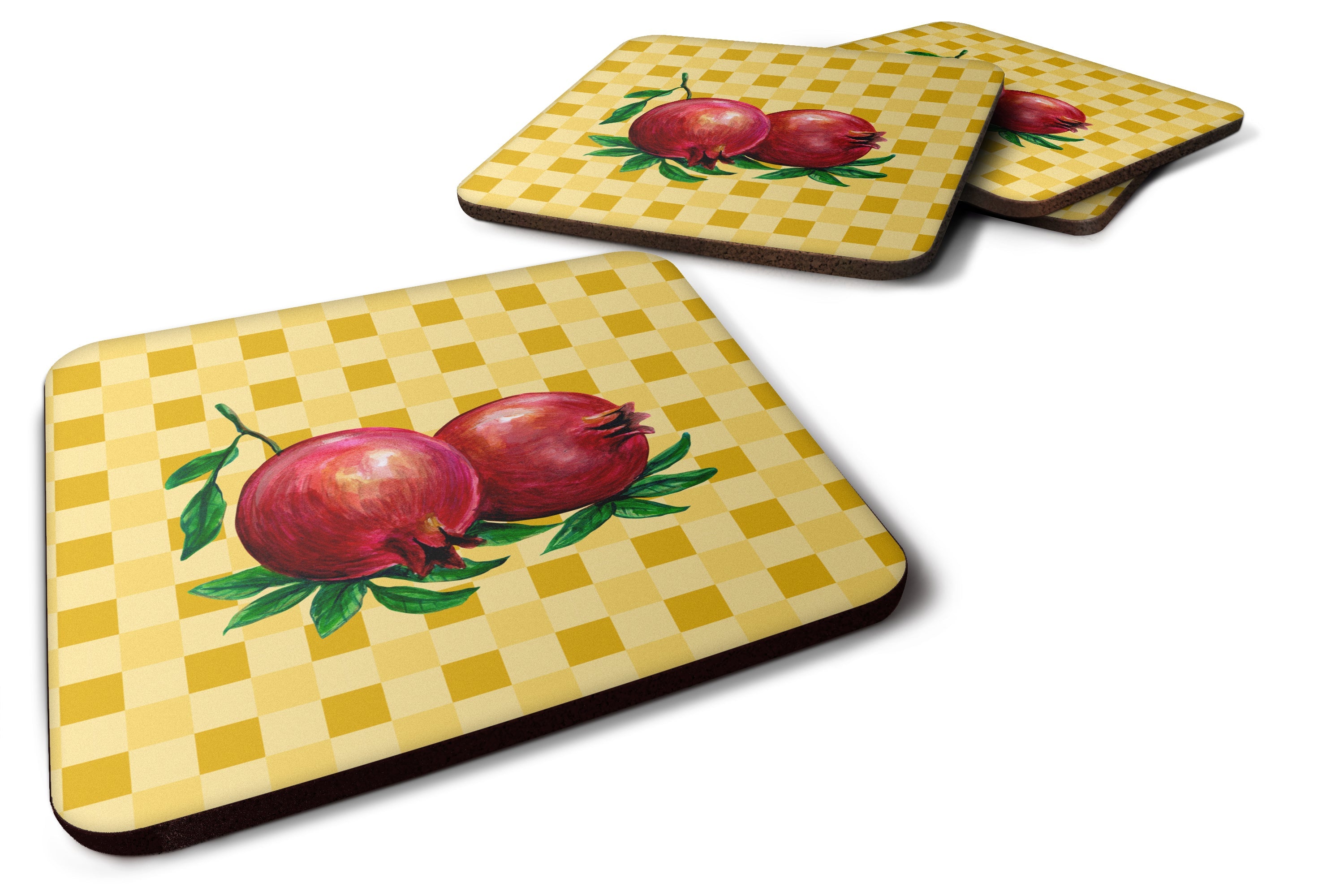 Whole Pomegranates on Basketweave Foam Coasters Set of 4 Cup Coasters for Indoor Outdoor, Tabletop Protection, Anti Slip, Mouse pad Material