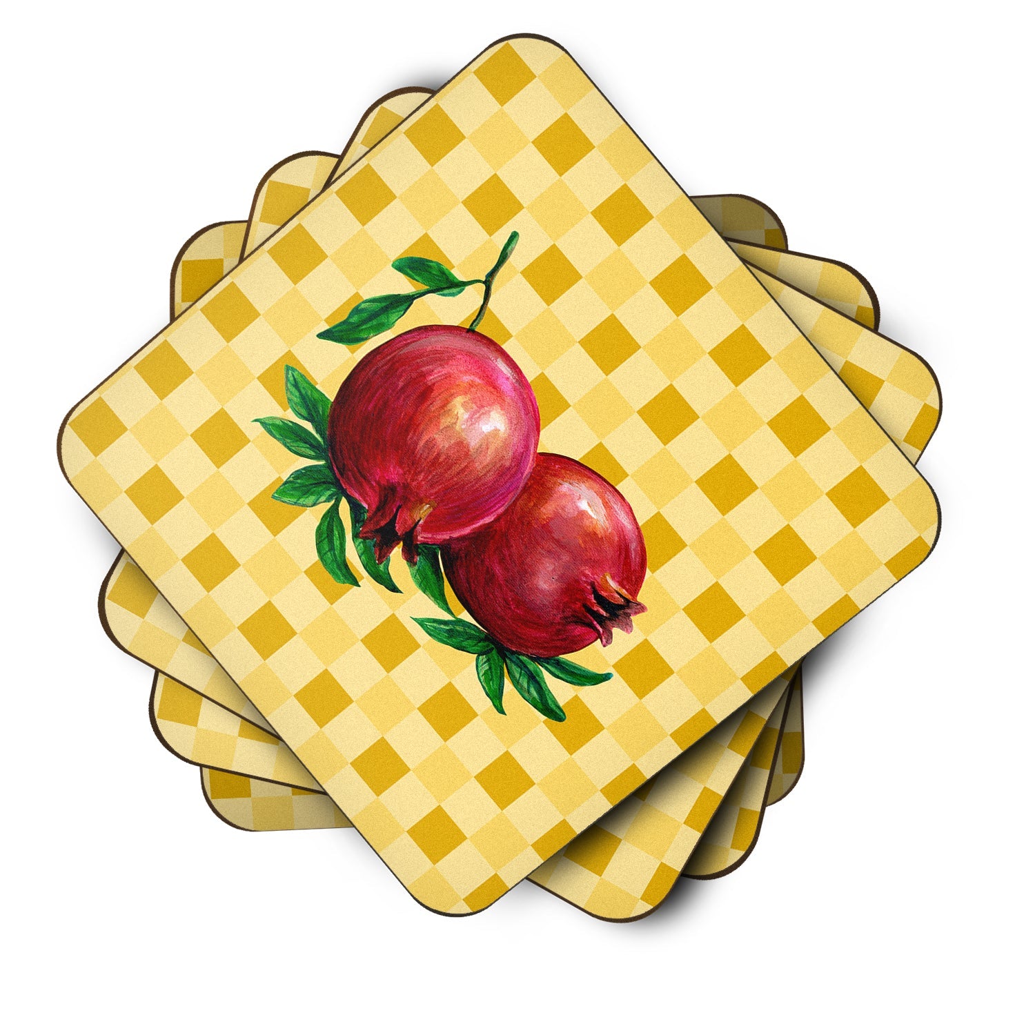 Whole Pomegranates on Basketweave Foam Coasters Set of 4 Cup Coasters for Indoor Outdoor, Tabletop Protection, Anti Slip, Mouse pad Material