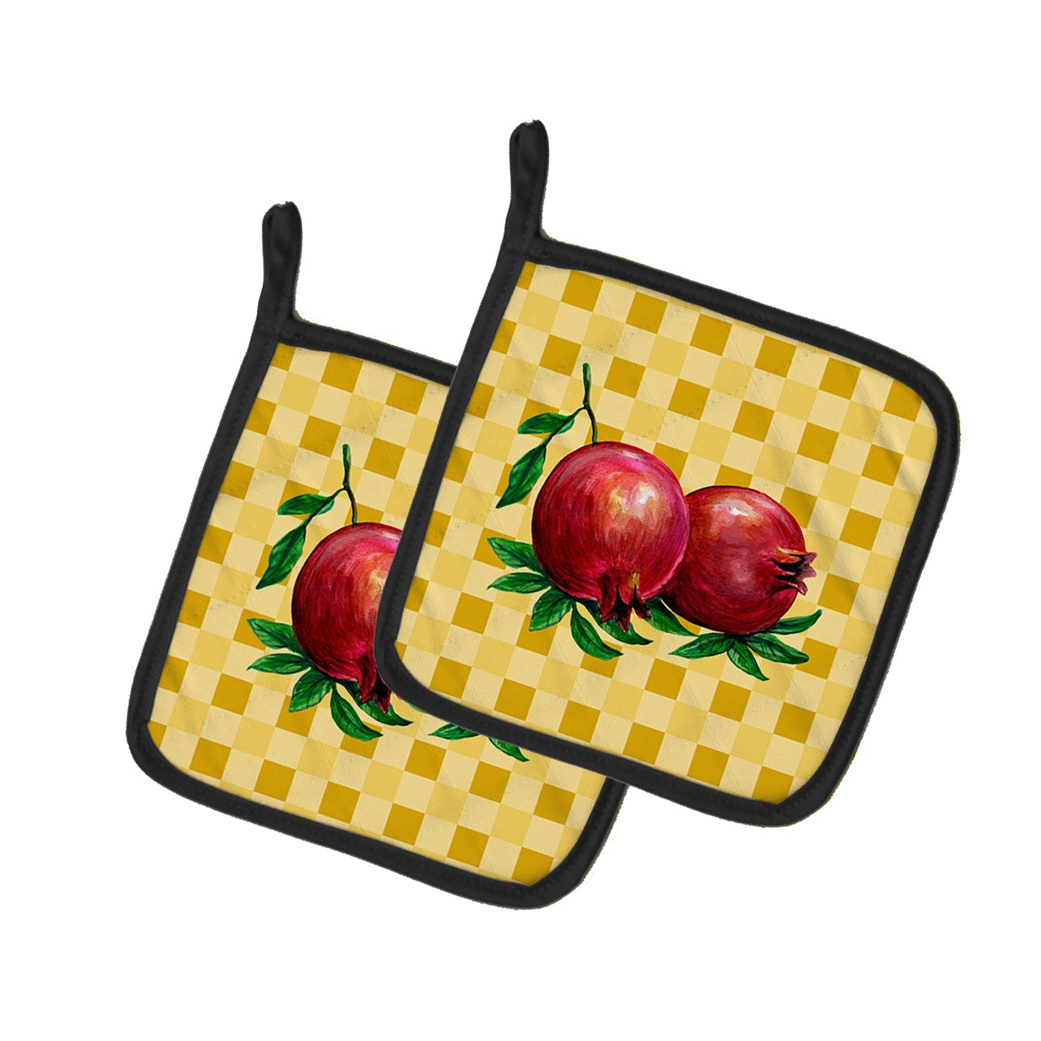 Whole Pomegranates on Basketweave Pot Holder Set of 2 Heat Resistant Quilted Hot Pads 7.5 x 7.5 Inch, Insulated Kitchen Trivets for Cooking & Baking