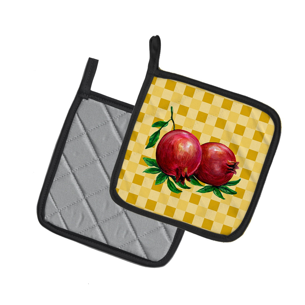 Whole Pomegranates on Basketweave Pot Holder Set of 2 Heat Resistant Quilted Hot Pads 7.5 x 7.5 Inch, Insulated Kitchen Trivets for Cooking & Baking