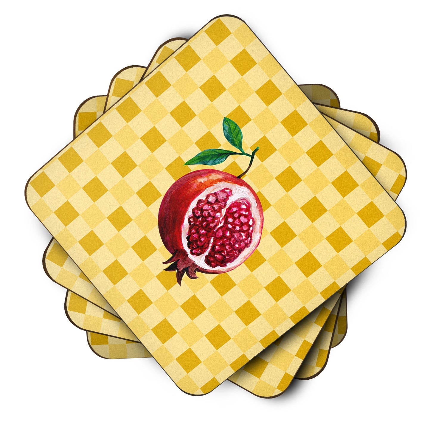 Sliced Pomegranate on Basketweave Foam Coasters Set of 4 Cup Coasters for Indoor Outdoor, Tabletop Protection, Anti Slip, Mouse pad Material