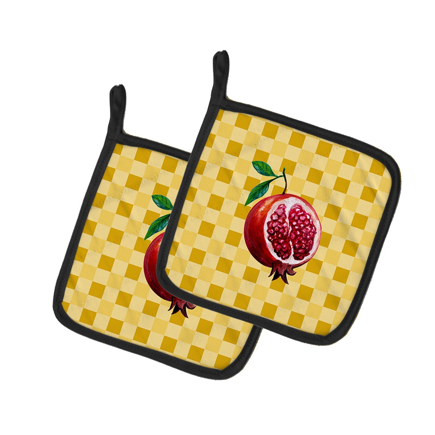 Sliced Pomegranate on Basketweave Pot Holder Set of 2 Heat Resistant Quilted Hot Pads 7.5 x 7.5 Inch, Insulated Kitchen Trivets for Cooking & Baking
