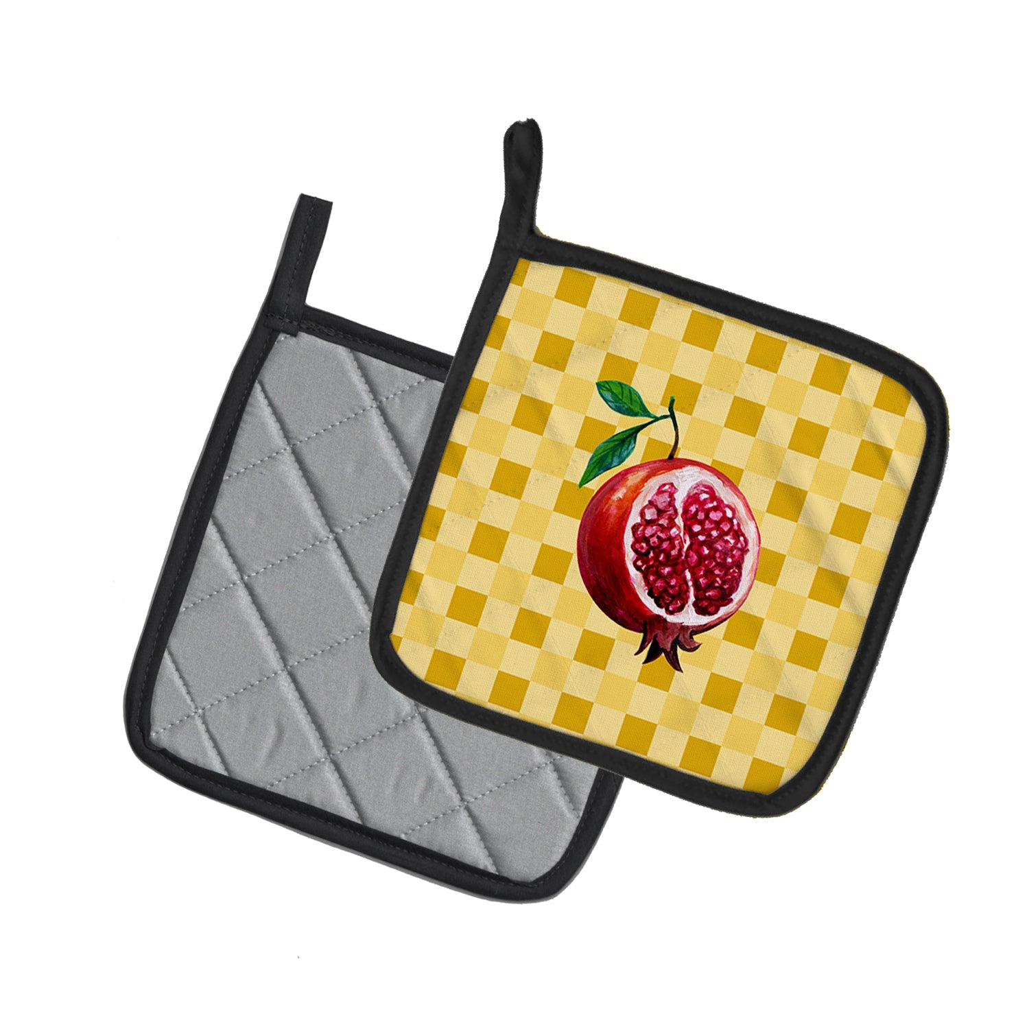 Sliced Pomegranate on Basketweave Pot Holder Set of 2 Heat Resistant Quilted Hot Pads 7.5 x 7.5 Inch, Insulated Kitchen Trivets for Cooking & Baking