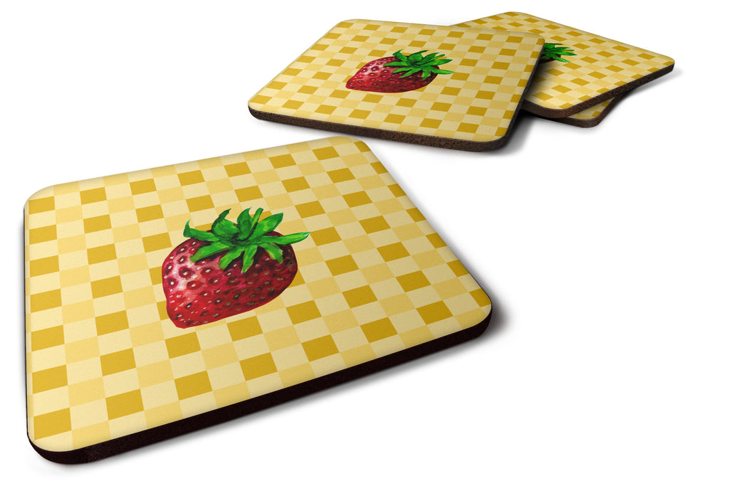 Strawberry on Basketweave Foam Coasters Set of 4 Cup Coasters for Indoor Outdoor, Tabletop Protection, Anti Slip, Mouse pad Material