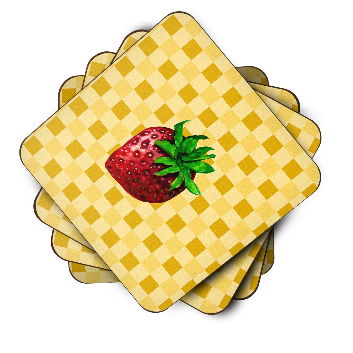 Strawberry on Basketweave Foam Coasters Set of 4 Cup Coasters for Indoor Outdoor, Tabletop Protection, Anti Slip, Mouse pad Material