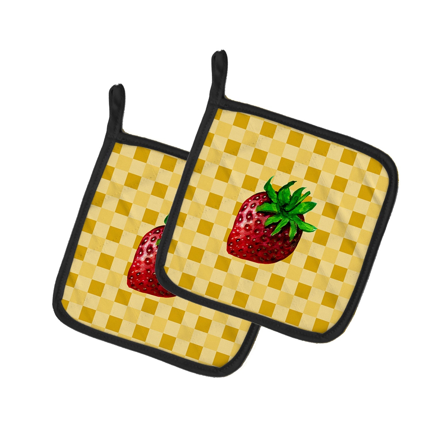 Strawberry on Basketweave Pot Holder Set of 2 Heat Resistant Quilted Hot Pads 7.5 x 7.5 Inch, Insulated Kitchen Trivets for Cooking & Baking