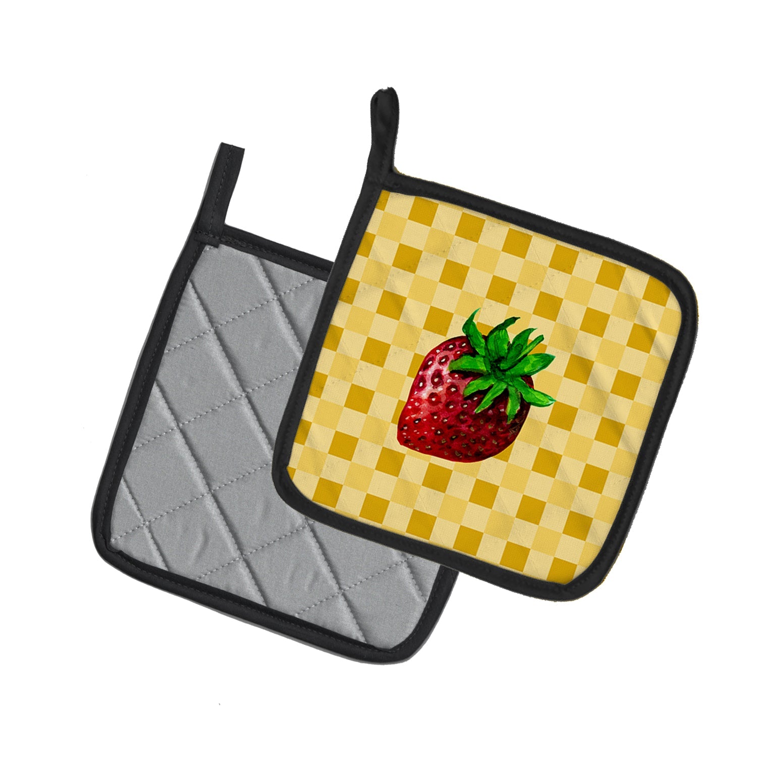 Strawberry on Basketweave Pot Holder Set of 2 Heat Resistant Quilted Hot Pads 7.5 x 7.5 Inch, Insulated Kitchen Trivets for Cooking & Baking