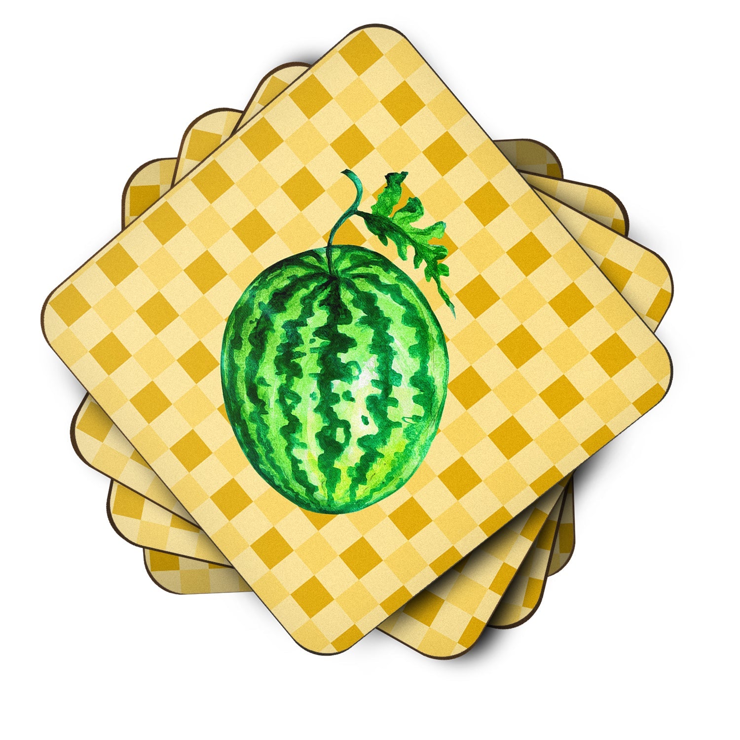 Whole Watermelon on Basketweave Foam Coasters Set of 4 Cup Coasters for Indoor Outdoor, Tabletop Protection, Anti Slip, Mouse pad Material