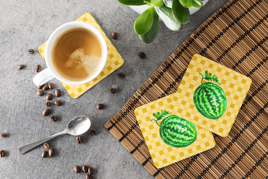 Whole Watermelon on Basketweave Foam Coasters Set of 4 Cup Coasters for Indoor Outdoor, Tabletop Protection, Anti Slip, Mouse pad Material