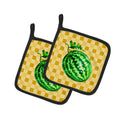 Whole Watermelon on Basketweave Pot Holder Set of 2 Heat Resistant Quilted Hot Pads 7.5 x 7.5 Inch, Insulated Kitchen Trivets for Cooking & Baking