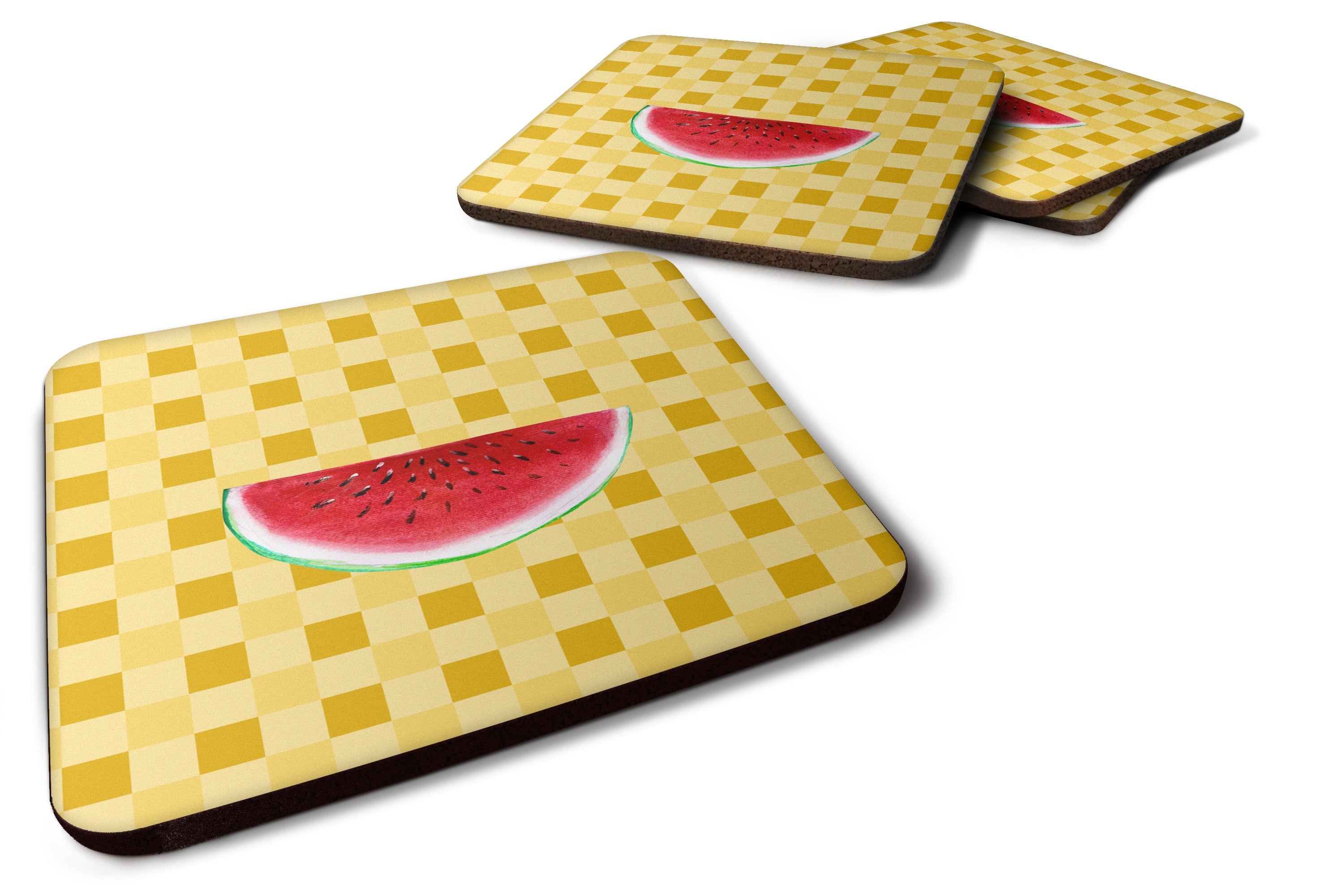 Sliced Watermelon on Basketweave Foam Coasters Set of 4 Cup Coasters for Indoor Outdoor, Tabletop Protection, Anti Slip, Mouse pad Material