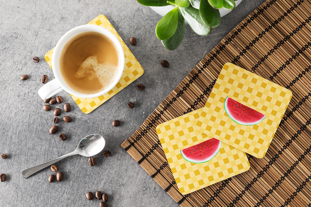 Sliced Watermelon on Basketweave Foam Coasters Set of 4 Cup Coasters for Indoor Outdoor, Tabletop Protection, Anti Slip, Mouse pad Material