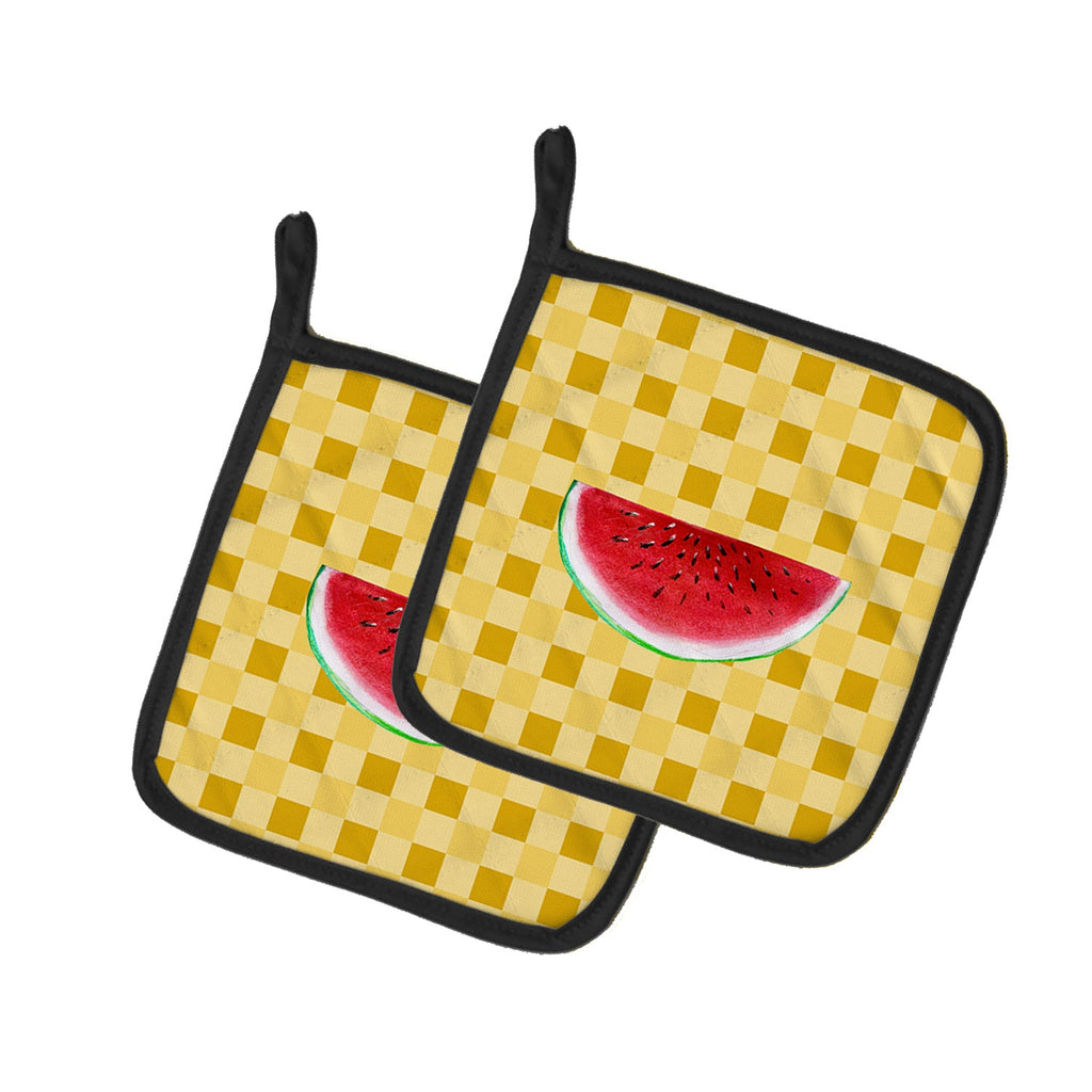 Sliced Watermelon on Basketweave Pot Holder Set of 2 Heat Resistant Quilted Hot Pads 7.5 x 7.5 Inch, Insulated Kitchen Trivets for Cooking & Baking