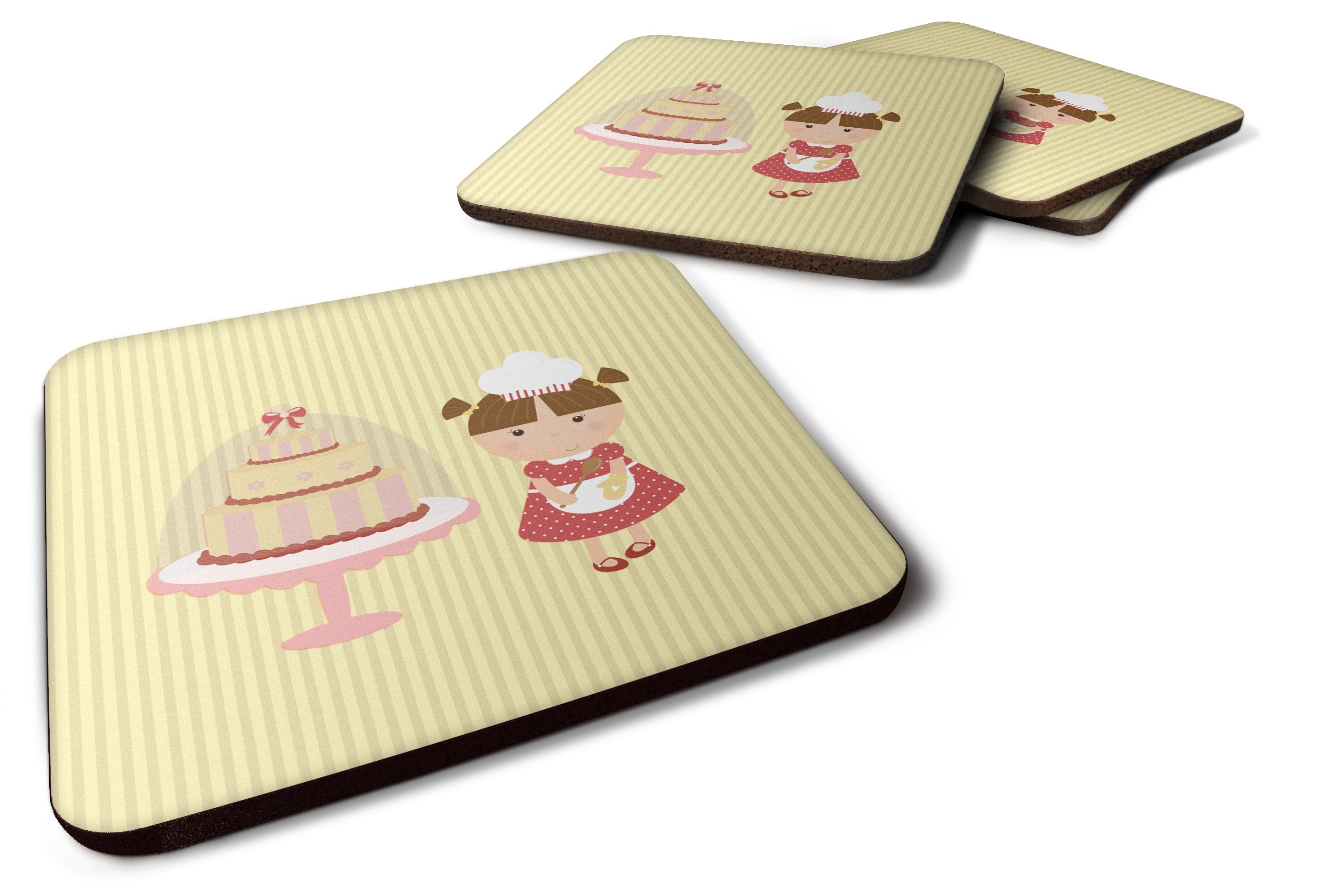 Cake Baker Brunette Yellow Foam Coasters Set of 4 Cup Coasters for Indoor Outdoor, Tabletop Protection, Anti Slip, Mouse pad Material