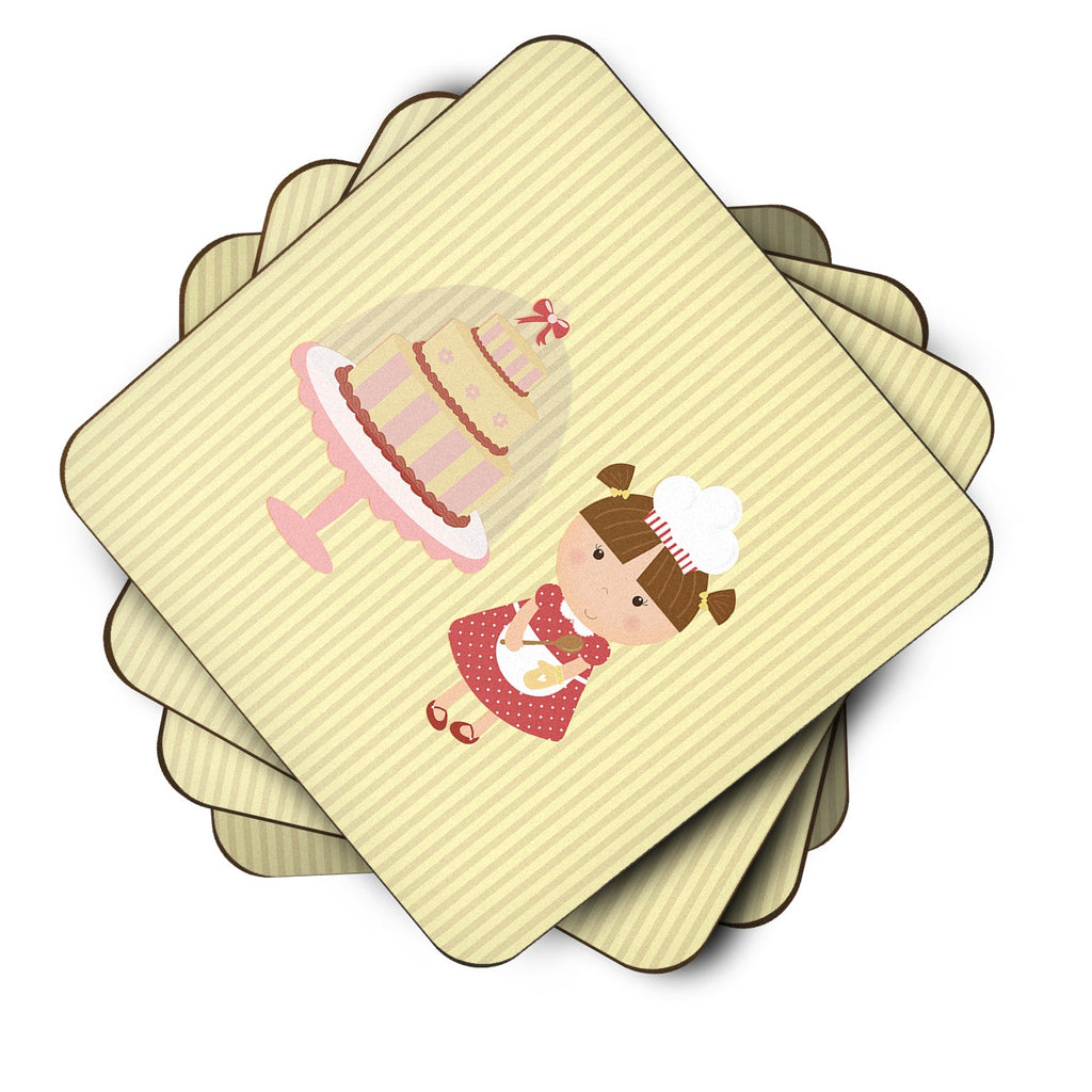 Cake Baker Brunette Yellow Foam Coasters Set of 4 Cup Coasters for Indoor Outdoor, Tabletop Protection, Anti Slip, Mouse pad Material