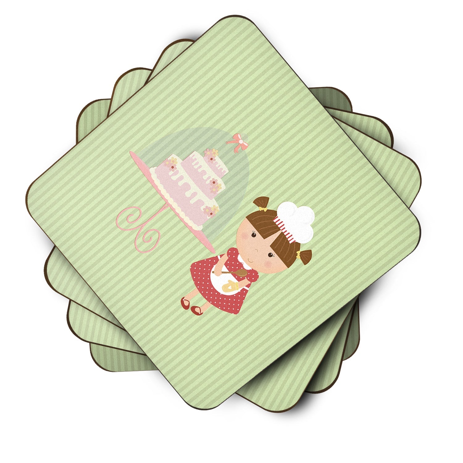 Cake Baker Brunette Green Foam Coasters Set of 4 Cup Coasters for Indoor Outdoor, Tabletop Protection, Anti Slip, Mouse pad Material