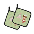 Cake Baker Brunette Green Pot Holder Set of 2 Heat Resistant Quilted Hot Pads 7.5 x 7.5 Inch, Insulated Kitchen Trivets for Cooking & Baking