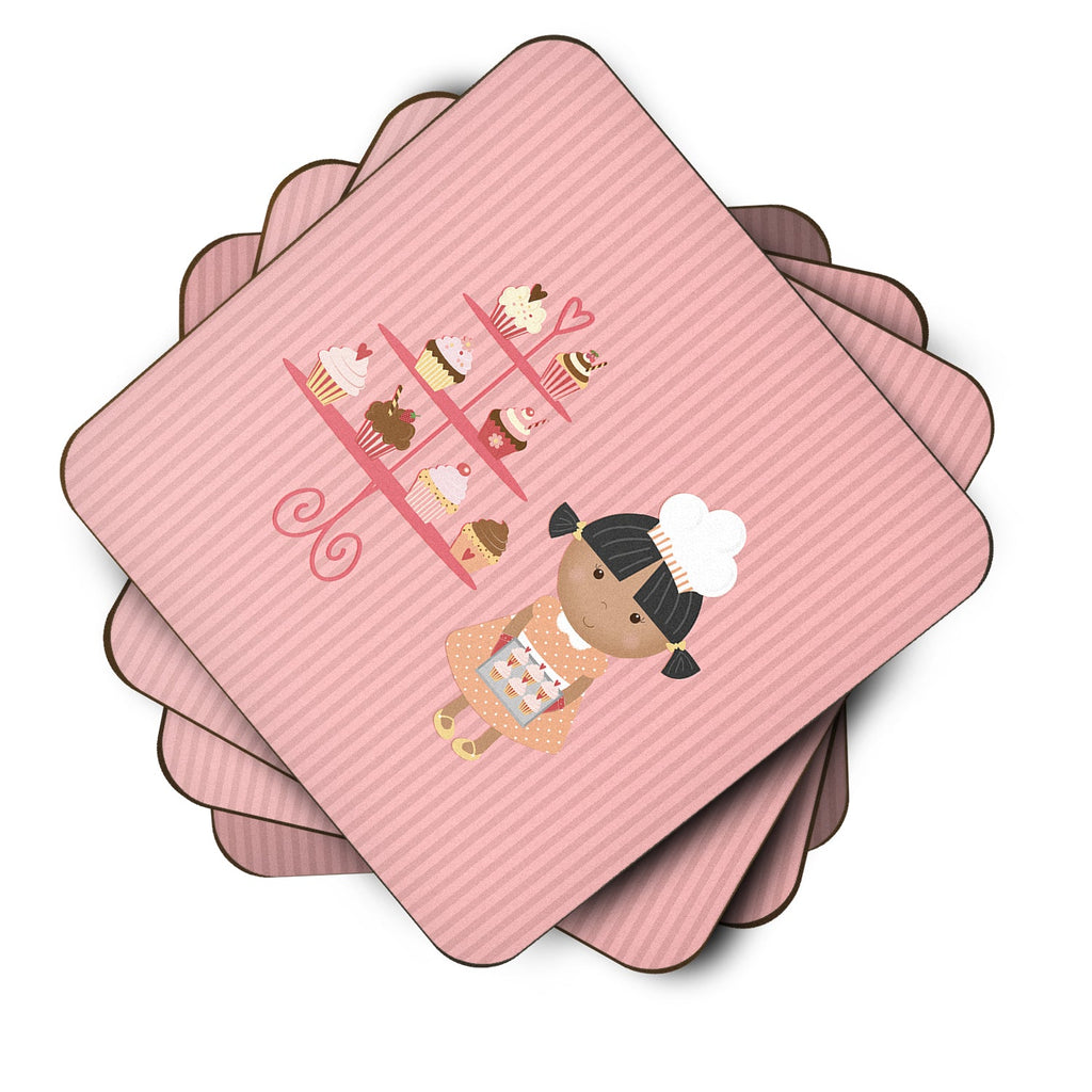 Cupcake Baker African American Pink Foam Coasters Set of 4 Cup Coasters for Indoor Outdoor, Tabletop Protection, Anti Slip, Mouse pad Material