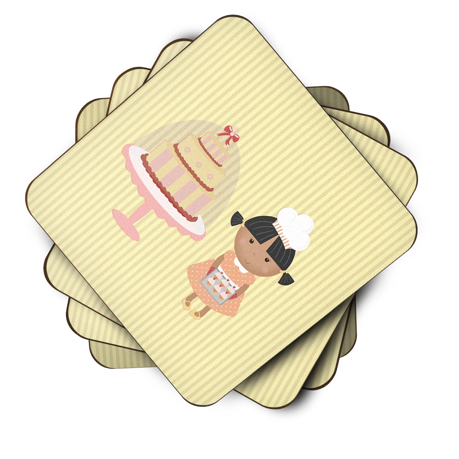 Cake Baker African American Yellow Foam Coasters Set of 4 Cup Coasters for Indoor Outdoor, Tabletop Protection, Anti Slip, Mouse pad Material