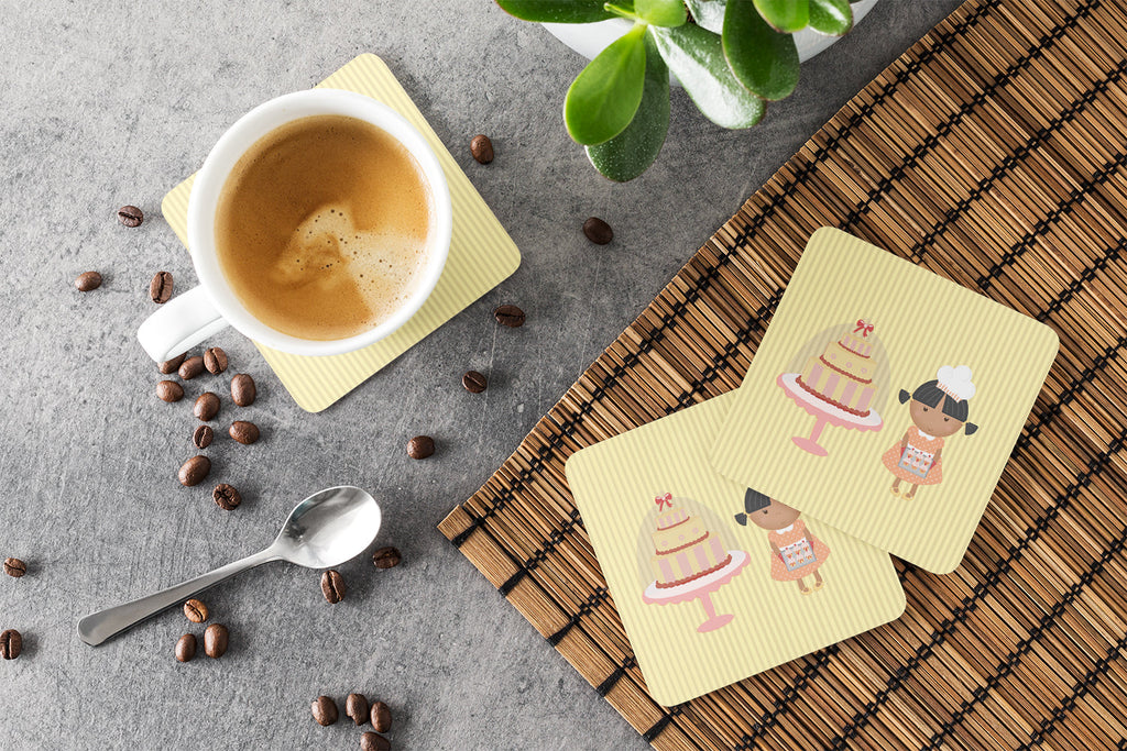 Cake Baker African American Yellow Foam Coasters Set of 4 Cup Coasters for Indoor Outdoor, Tabletop Protection, Anti Slip, Mouse pad Material
