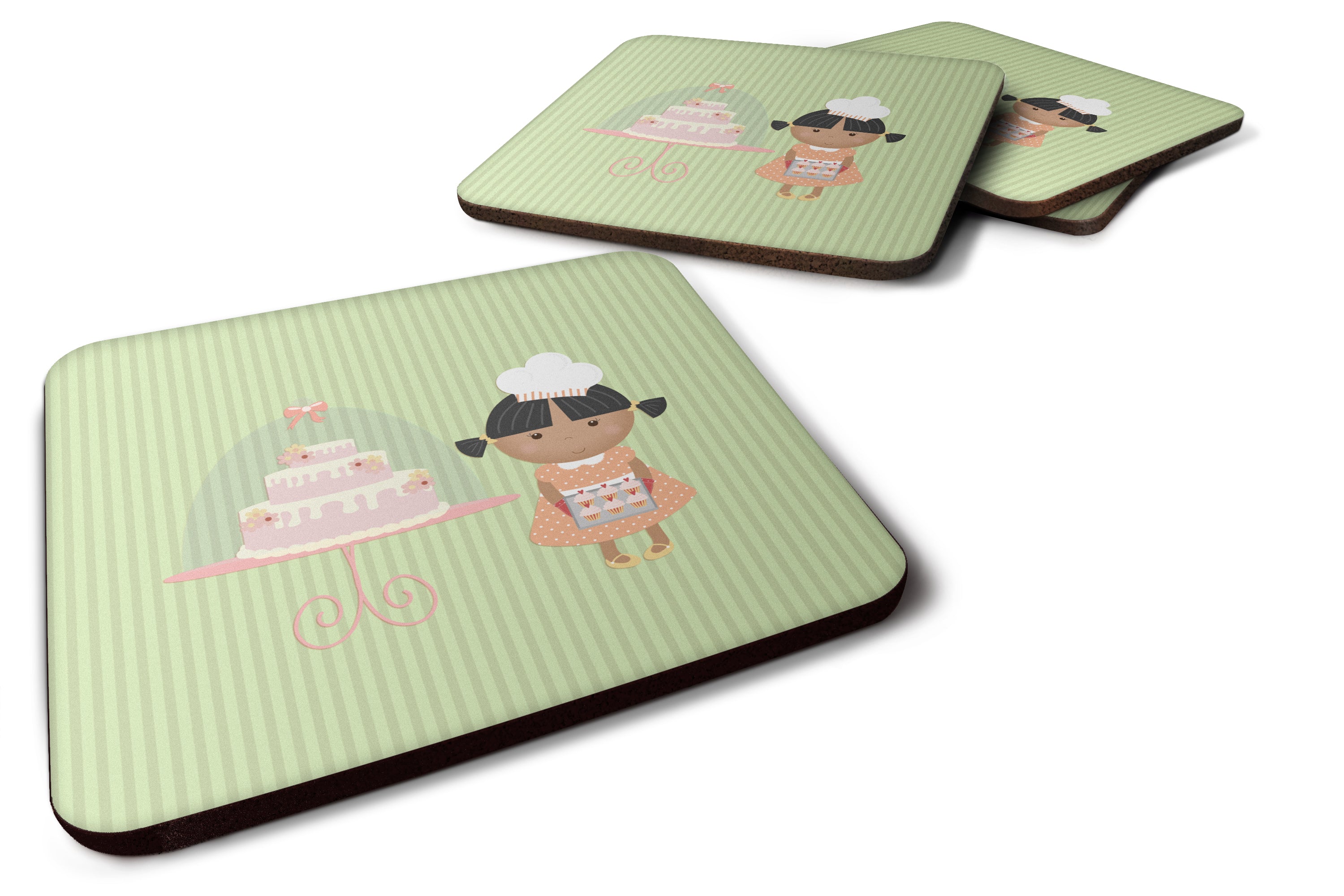 Cake Baker African American Green Foam Coasters Set of 4 Cup Coasters for Indoor Outdoor, Tabletop Protection, Anti Slip, Mouse pad Material