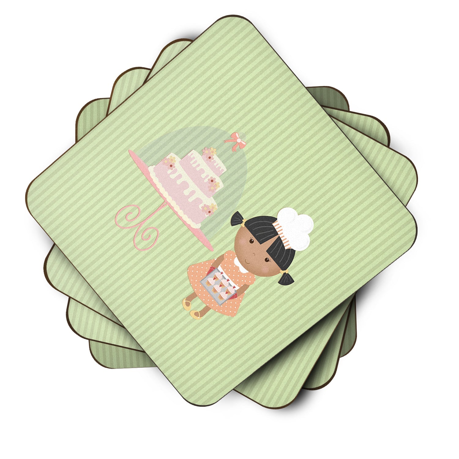 Cake Baker African American Green Foam Coasters Set of 4 Cup Coasters for Indoor Outdoor, Tabletop Protection, Anti Slip, Mouse pad Material