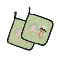 Cake Baker African American Green Pot Holder Set of 2 Heat Resistant Quilted Hot Pads 7.5 x 7.5 Inch, Insulated Kitchen Trivets for Cooking & Baking