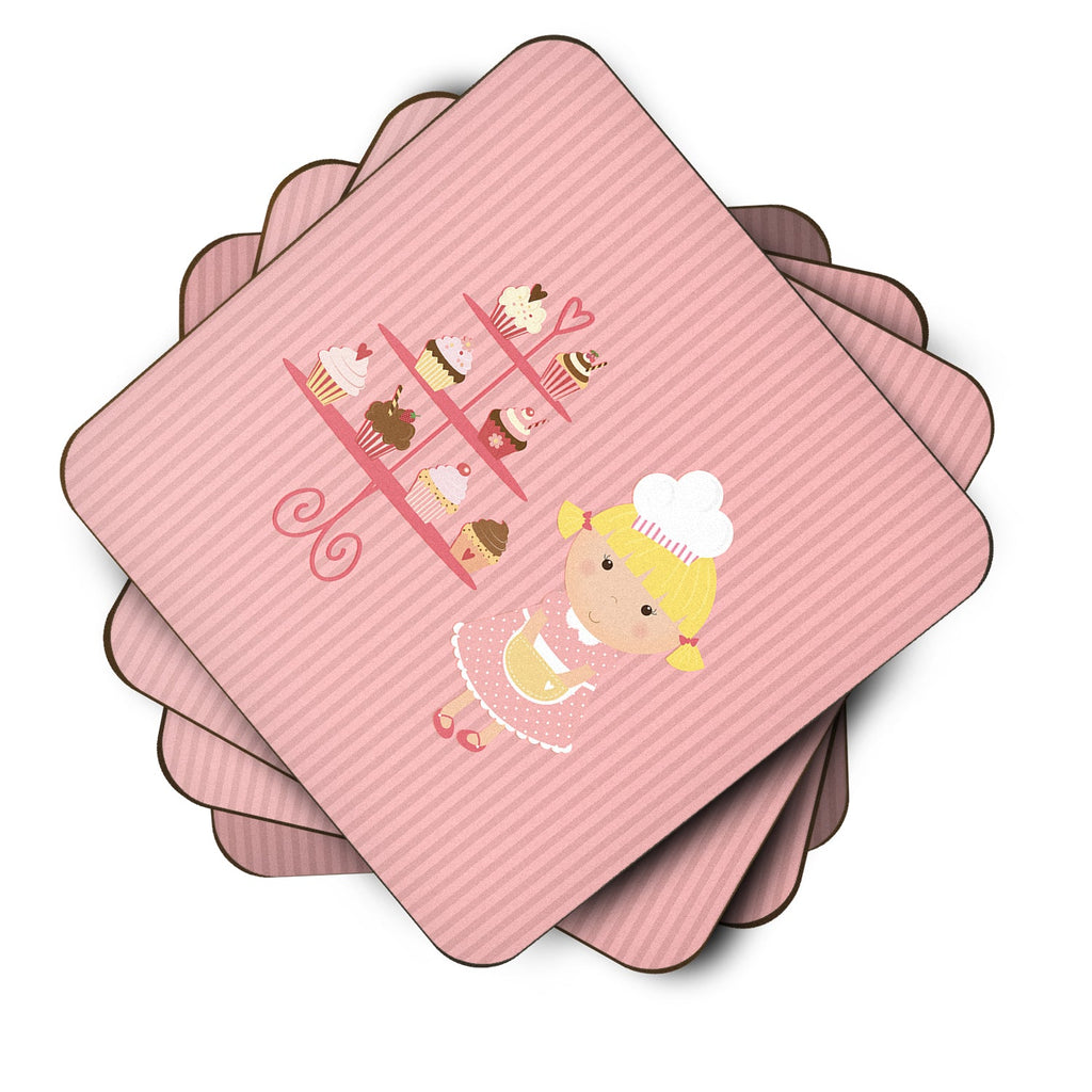Cupcake Baker Blonde Pink Foam Coasters Set of 4 Cup Coasters for Indoor Outdoor, Tabletop Protection, Anti Slip, Mouse pad Material
