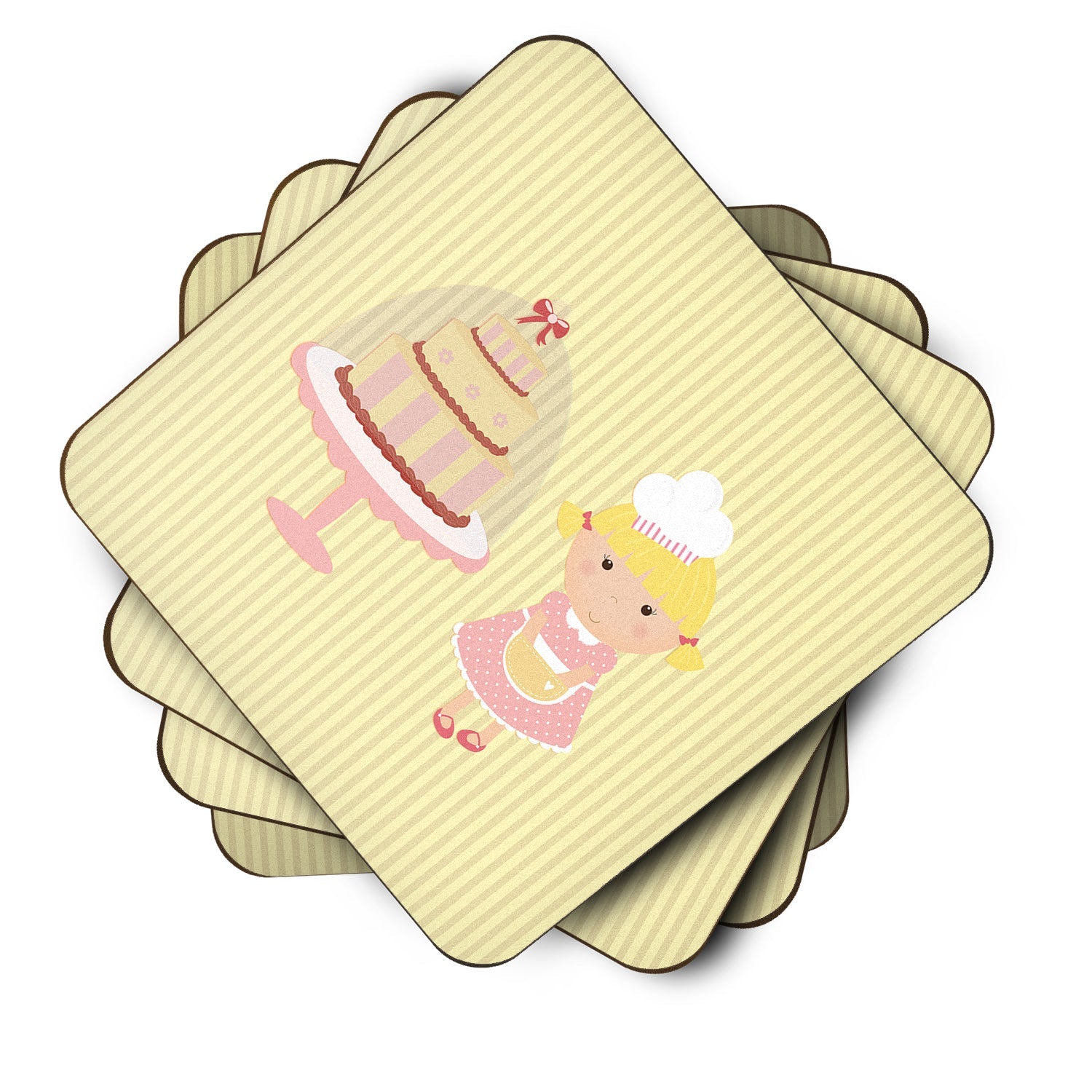 Cake Baker Blonde Yellow Foam Coasters Set of 4 Cup Coasters for Indoor Outdoor, Tabletop Protection, Anti Slip, Mouse pad Material