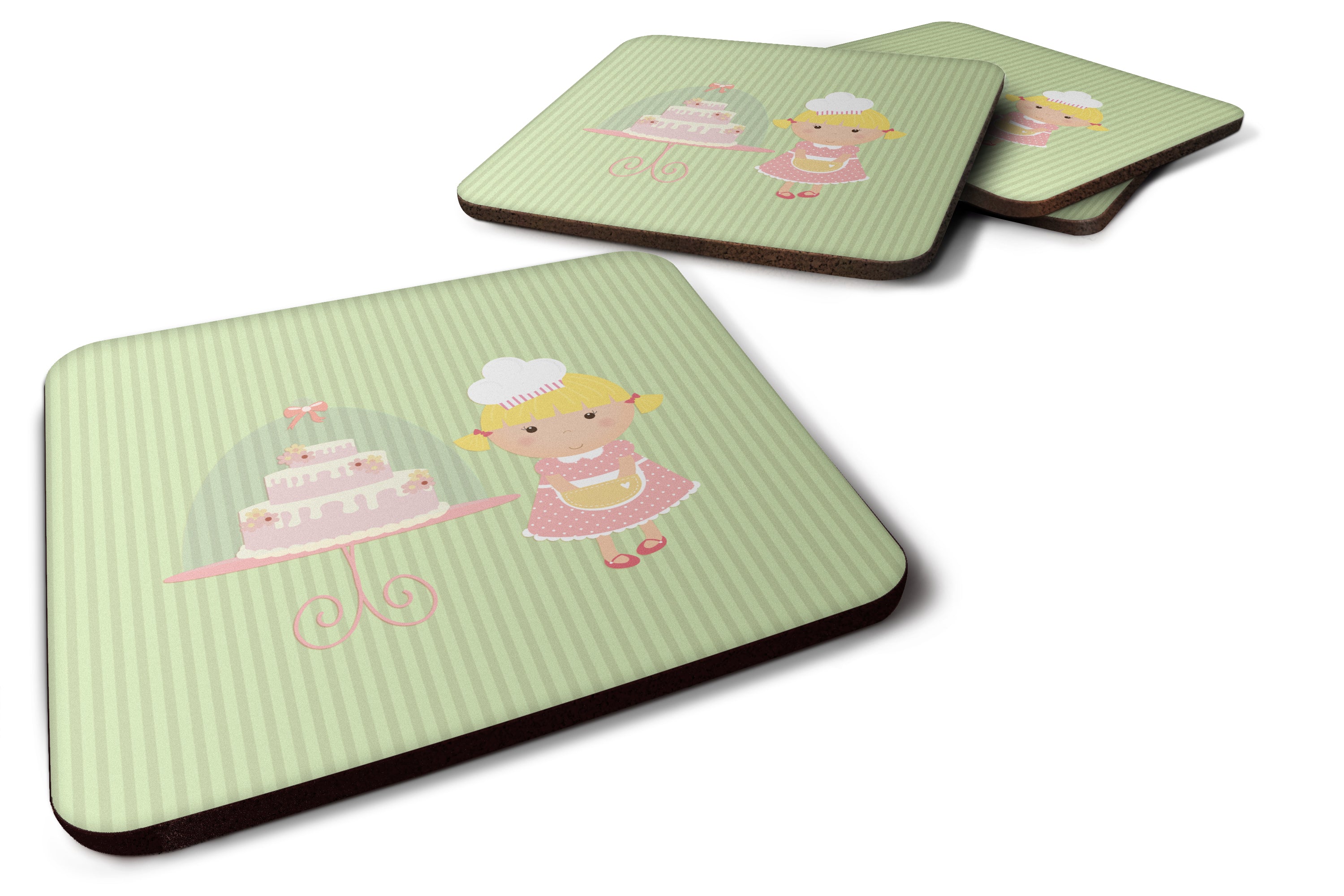 Cake Baker Blonde Green Foam Coasters Set of 4 Cup Coasters for Indoor Outdoor, Tabletop Protection, Anti Slip, Mouse pad Material
