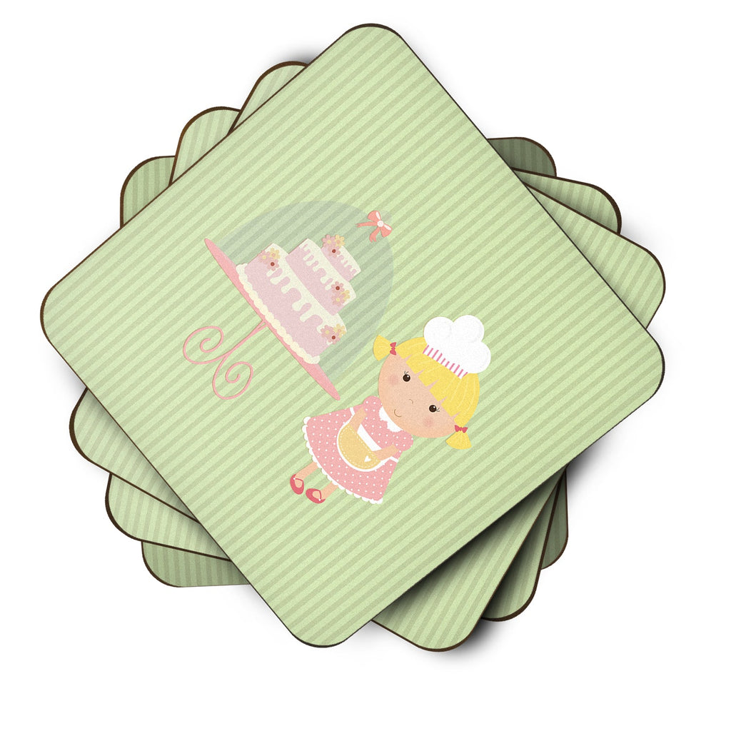 Cake Baker Blonde Green Foam Coasters Set of 4 Cup Coasters for Indoor Outdoor, Tabletop Protection, Anti Slip, Mouse pad Material