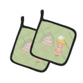 Cake Baker Blonde Green Pot Holder Set of 2 Heat Resistant Quilted Hot Pads 7.5 x 7.5 Inch, Insulated Kitchen Trivets for Cooking & Baking