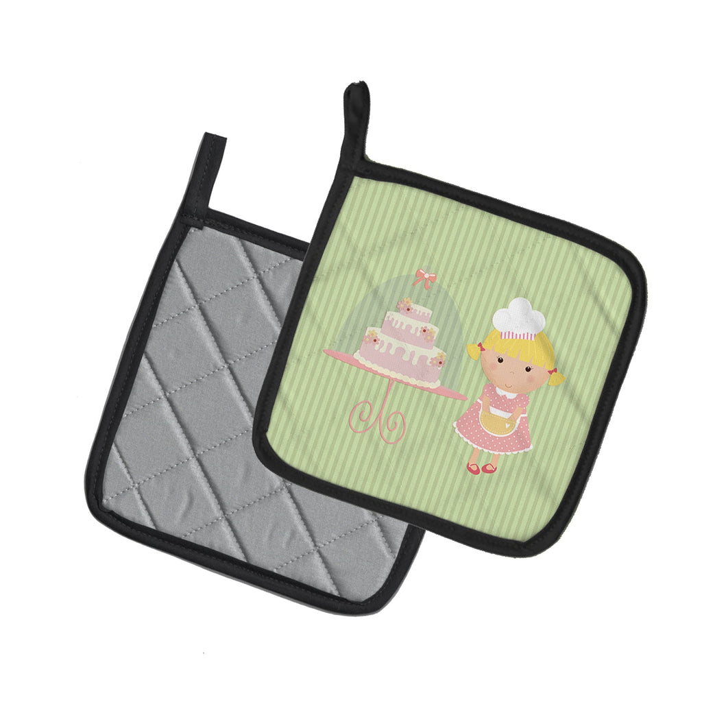Cake Baker Blonde Green Pot Holder Set of 2 Heat Resistant Quilted Hot Pads 7.5 x 7.5 Inch, Insulated Kitchen Trivets for Cooking & Baking